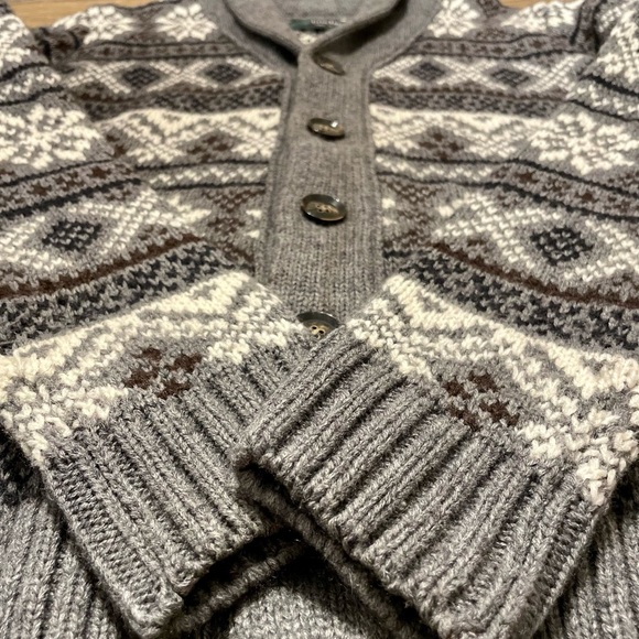 Tris Line Made in Italy Wool Blend Cardigan Sweater Size M Gray Fair Isle Dad - Picture 6 of 10